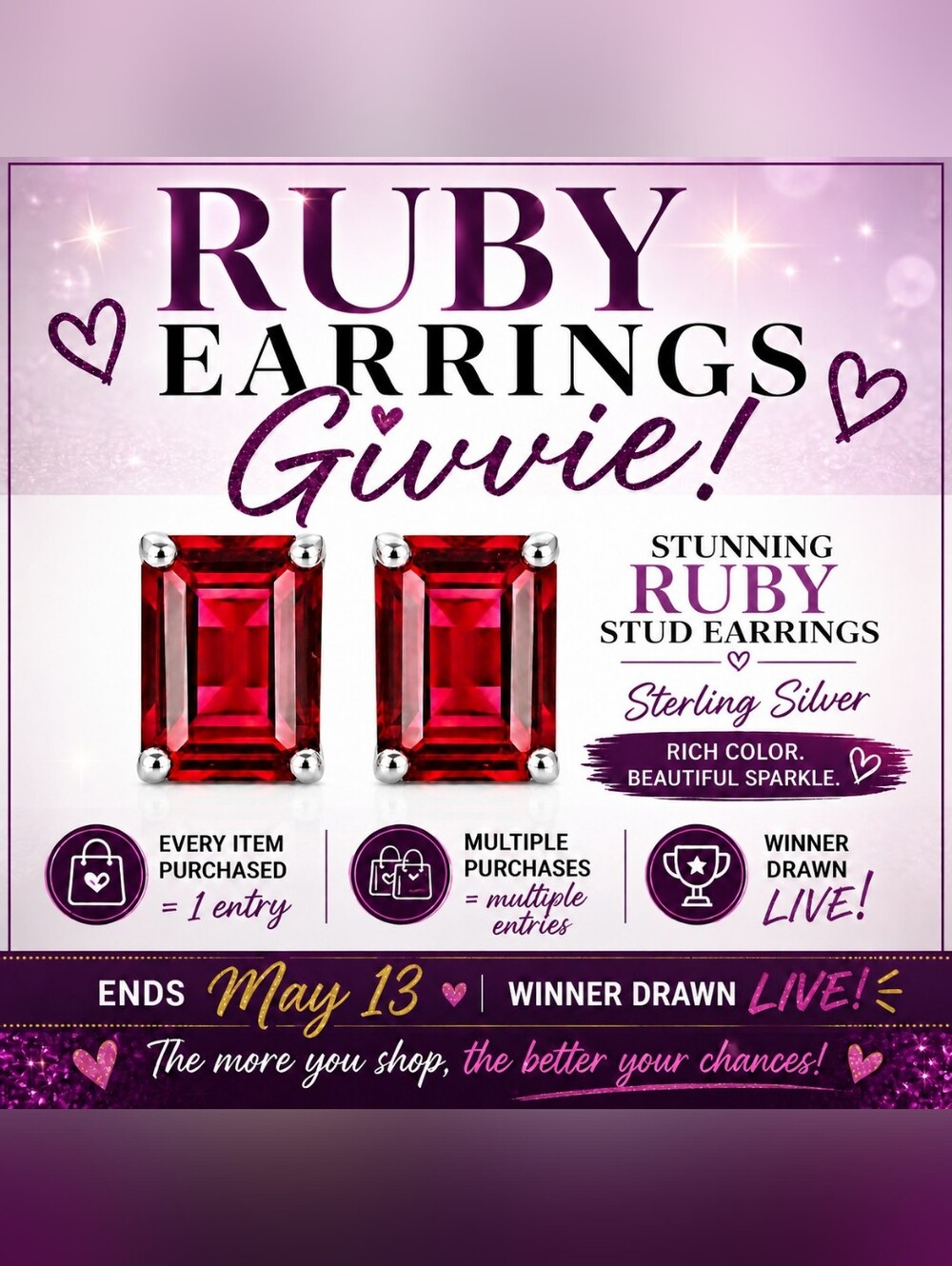 Ruby Stud Earrings Givvie 1.8cttw Sterling Silver 7x5mm Ends May 13 Live